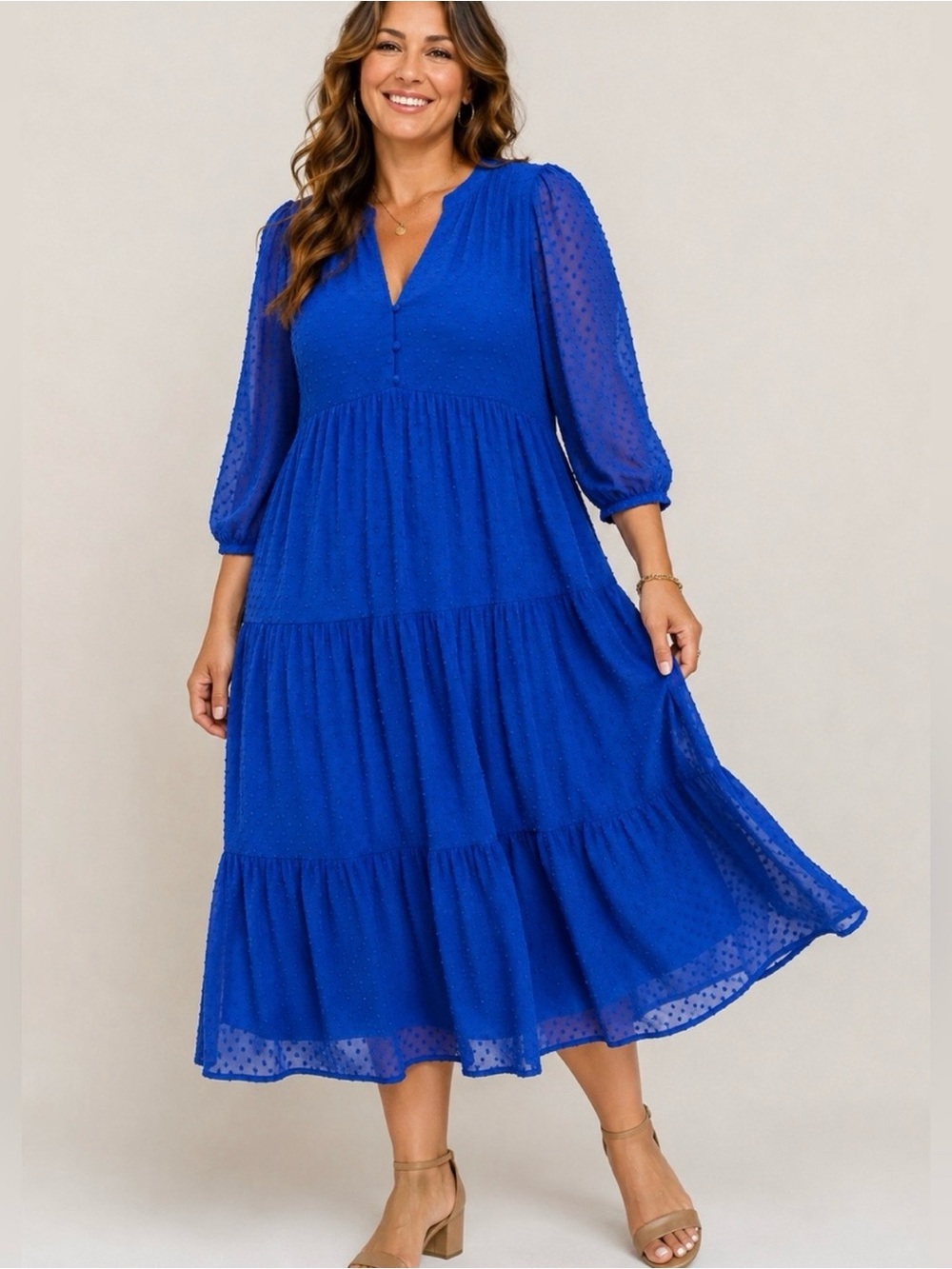 Torrid • Cobalt Blue Swiss Dot Tiered Maxi Dress • Size 1X 14/16